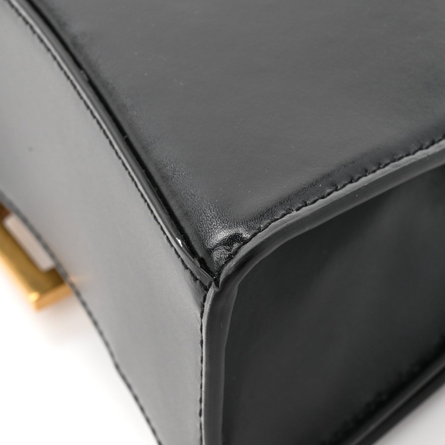 Shiny Box Calfskin Hourglass Top Handle Bag XS Black