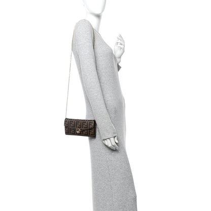 Vitello Soft F is Fendi Bi-Color FF 1974 Embossed Continental Envelope Wallet On Chain Maya Black