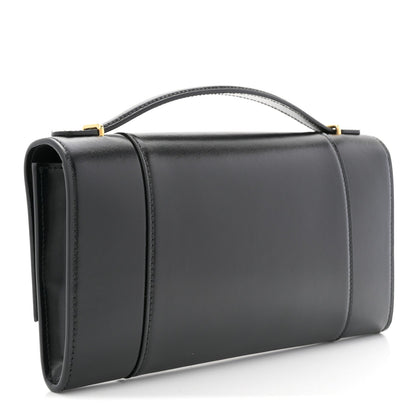 Shiny Calfskin Top Handle Hourglass Clutch Black
