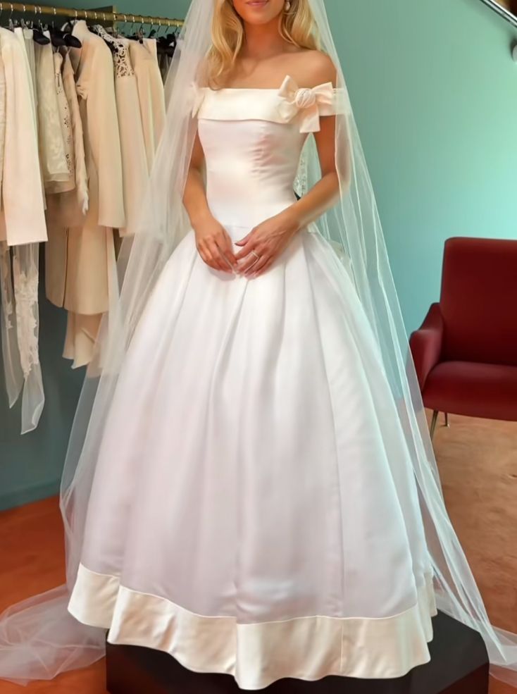 formaldressy-White Long Tulle Satin Short-Sleeved Ball Gown/Wedding Dress/Bridal Gown gh6272