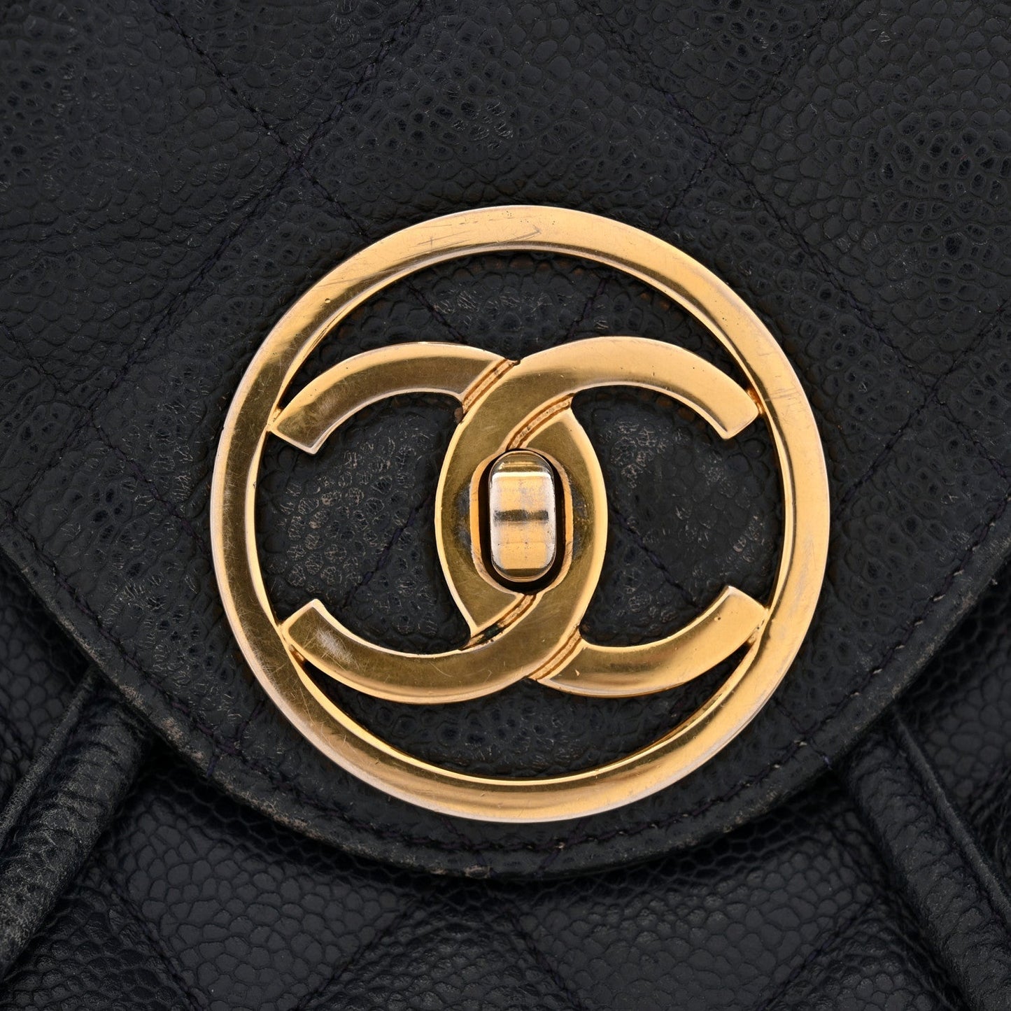 Caviar Quilted CC Drawstring Backpack Navy