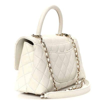 Caviar Quilted Mini Coco Handle Flap White