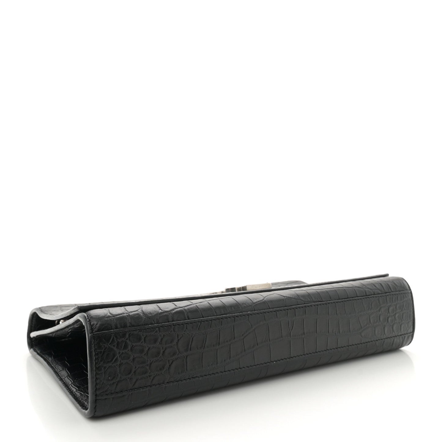 Calfskin Crocodile Embossed Large Classic Monogram Kate Satchel Black