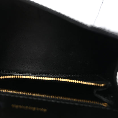 Shiny Box Calfskin Small Hourglass Top Handle Bag Black