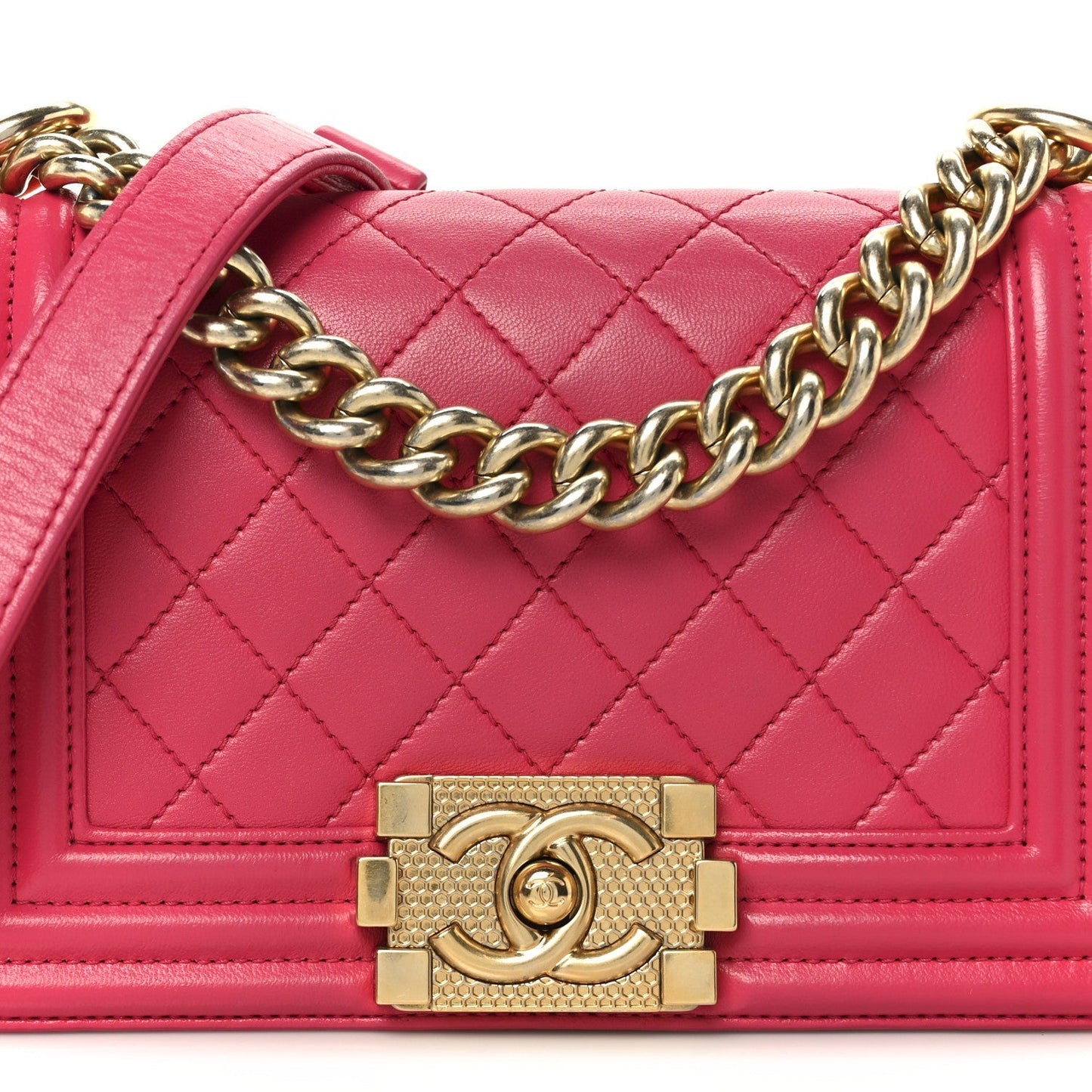 Lambskin Quilted Small Boy Flap Dark Pink