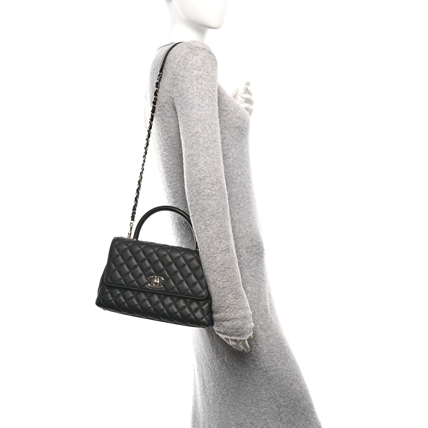 Caviar Quilted Small Coco Handle Flap Black