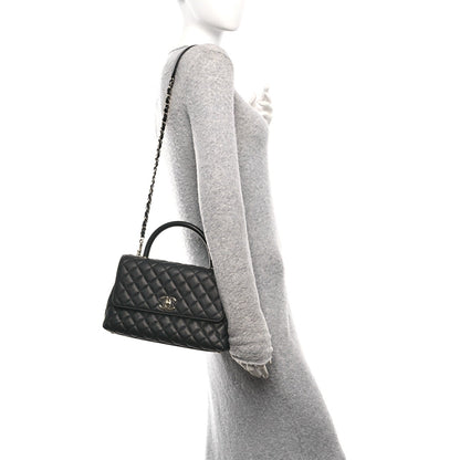 Caviar Quilted Small Coco Handle Flap Black