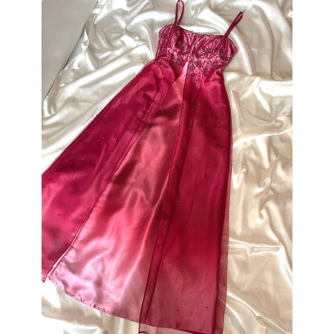 formaldressy--Red exquisite floral beaded fashion long tulle prom dress graduation dress gh5521