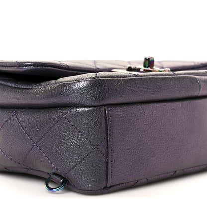 Iridescent Goatskin Quilted Small Double Carry Waist Chain Flap Purple
