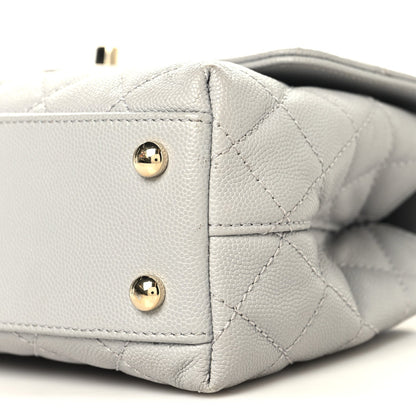 Caviar Quilted Mini Coco Handle Flap Light Grey