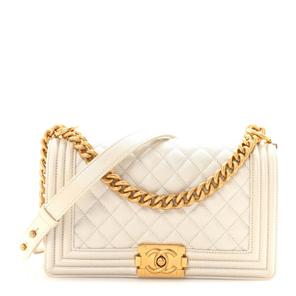 Iridescent Caviar Quilted Medium Boy Flap White