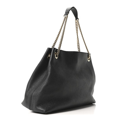 Pebbled Calfskin Medium Soho Chain Shoulder Bag Black