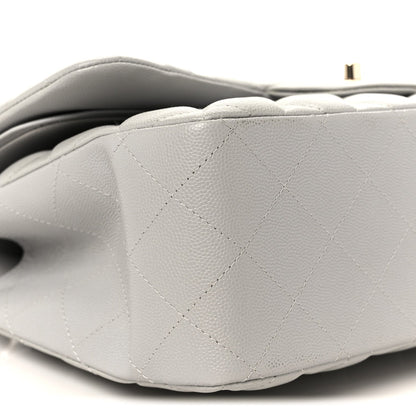 Caviar Quilted Jumbo Double Flap Grey