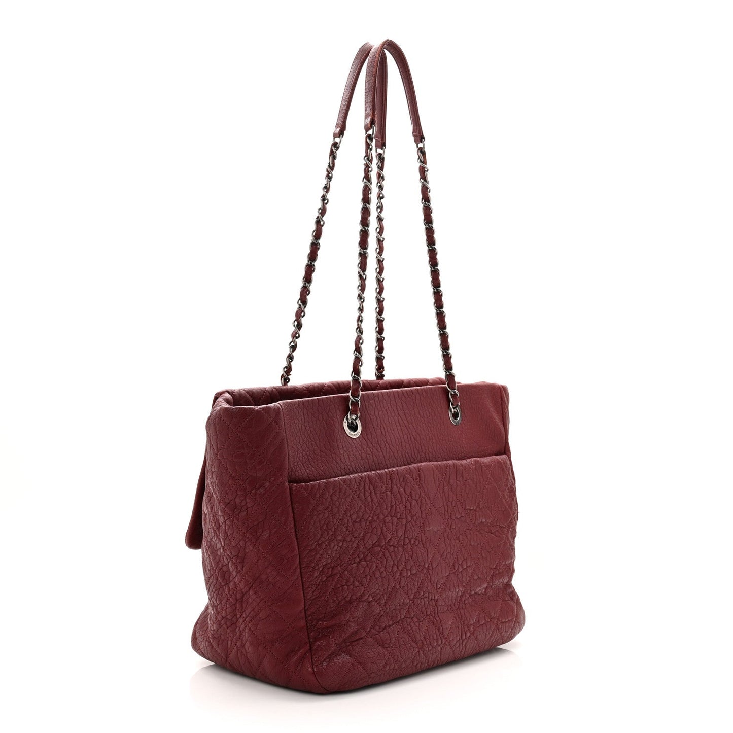 Crumpled Lambskin Quilted Large Tote Burgundy