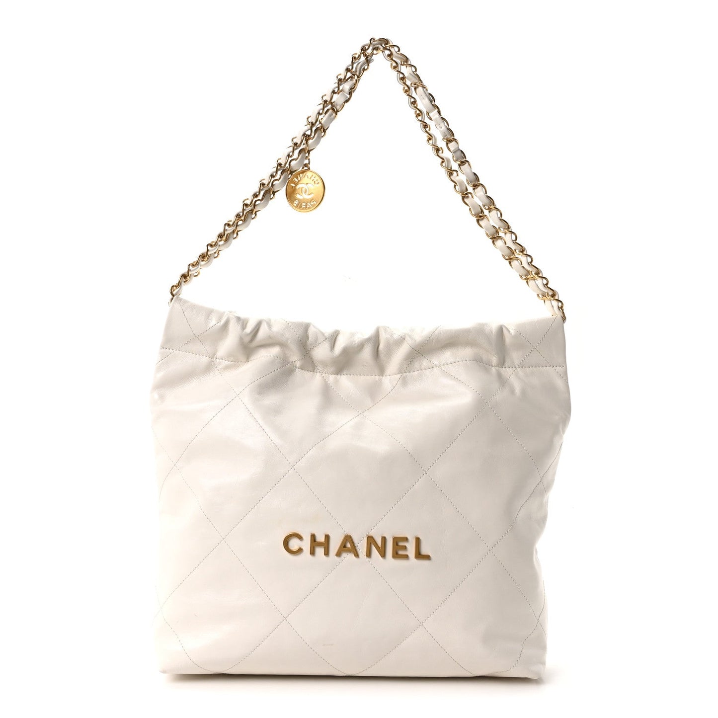 Shiny Calfskin Quilted Small Chanel 22 White