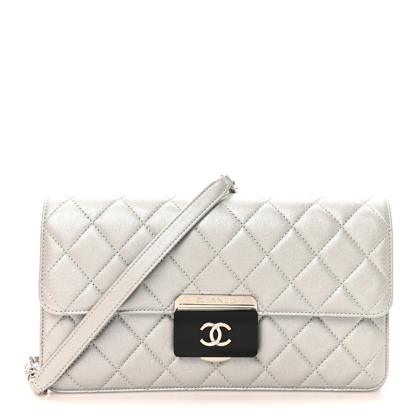 Metallic Sheepskin Quilted Small Beauty Lock Flap Silver