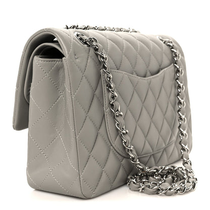 Lambskin Quilted Medium Double Flap Grey