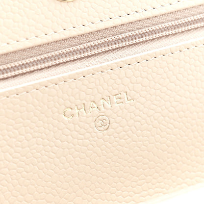 Caviar Quilted Wallet on Chain WOC Beige