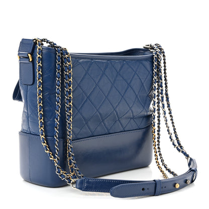 Patent Goatskin Quilted Medium Gabrielle Hobo Blue