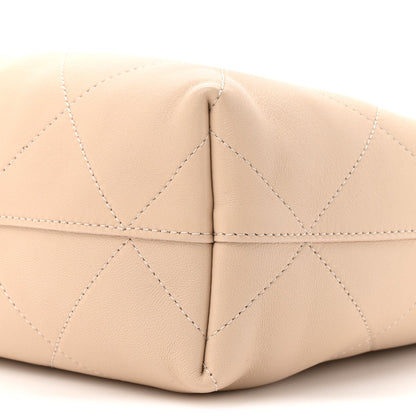 Shiny Lambskin Quilted Small Hobo Beige