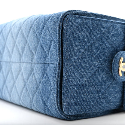 Washed Denim Quilted Small Chanel 25 Handbag Blue