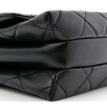Calfskin Quilted Belt Chain Flap Black
