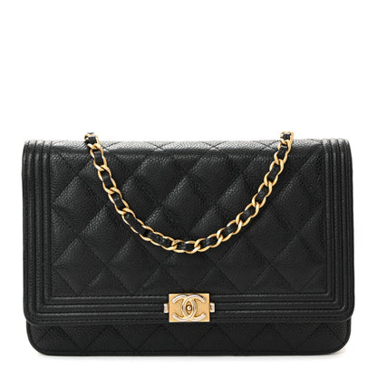 Caviar Quilted Boy Wallet On Chain WOC Black