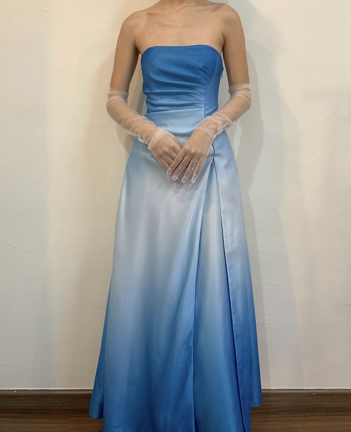 formaldressy--Blue and white fashionable gradient tube top long floor-length ball gown graduation dress gh5513