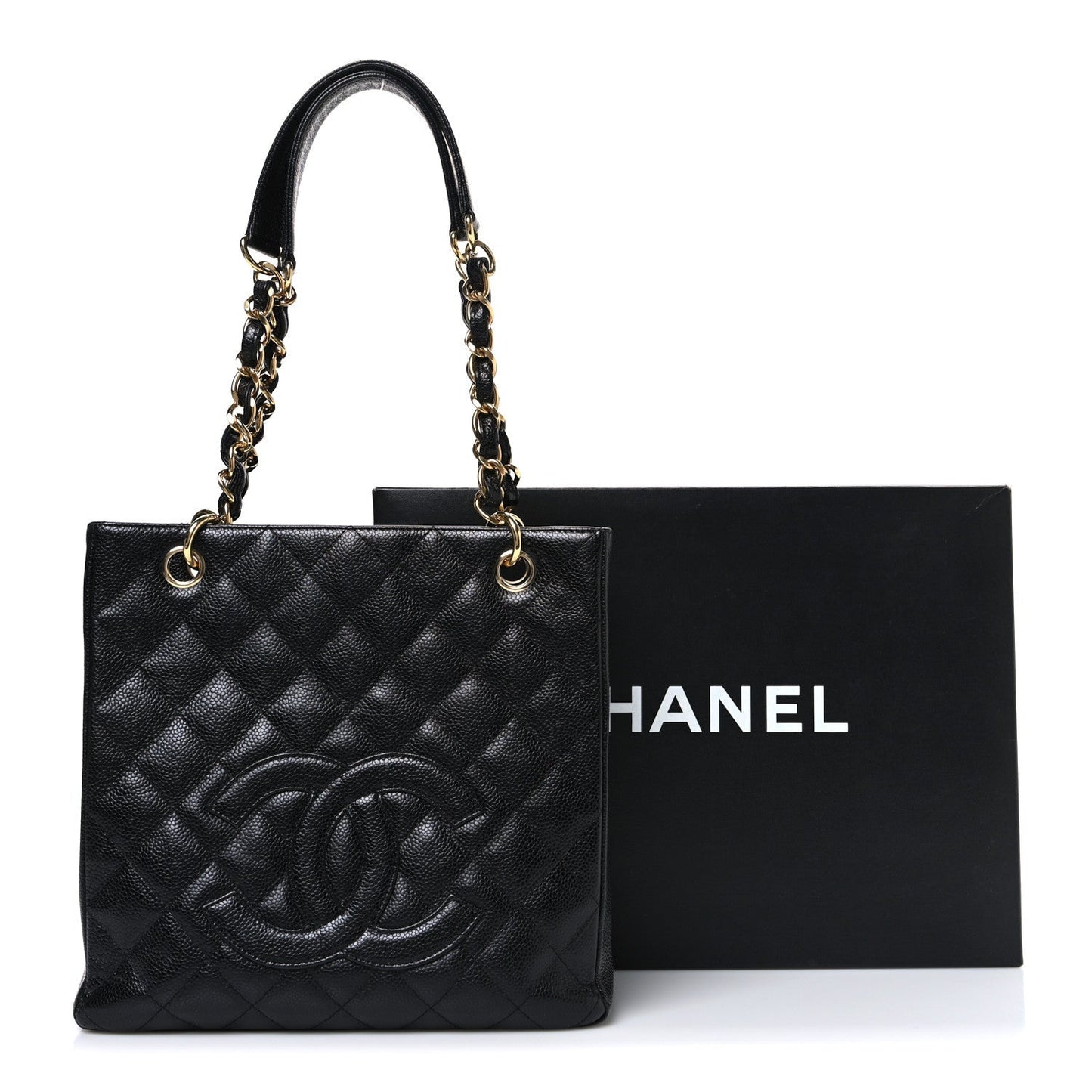 Caviar Quilted Petit Shopping Tote PST Black