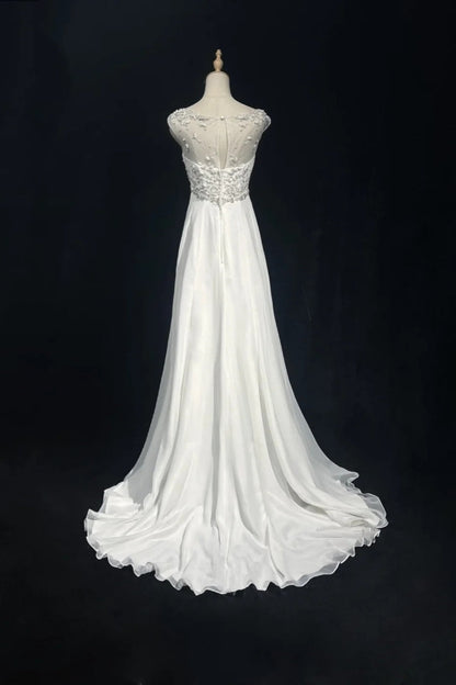 formaldressy-White Vintage Beaded Long Tulle Gown/Wedding Dress gh6244