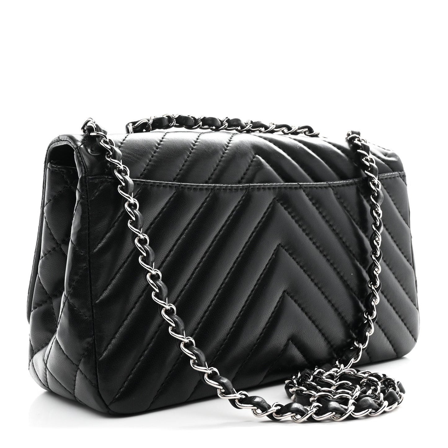 Lambskin Surpique Chevron Medium Single Flap Black
