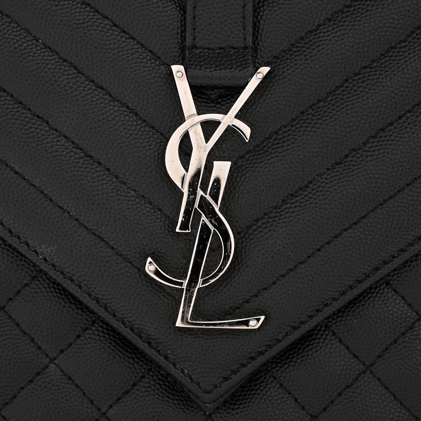 Grain De Poudre Textured Mixed Matelasse Large Triquilt Monogram Satchel Black