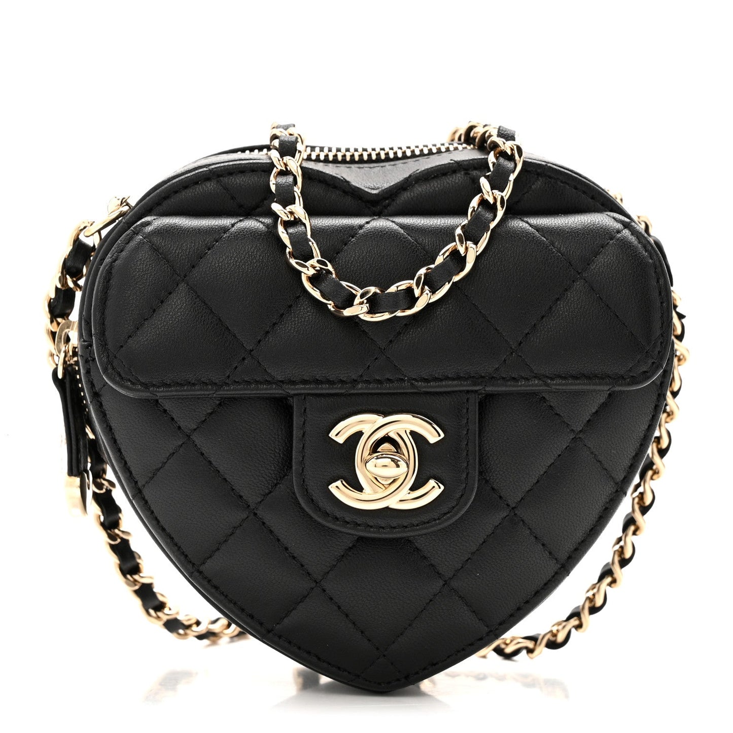 Lambskin Quilted CC In Love Heart Clutch With Chain Black