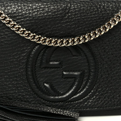 Pebbled Calfskin Medium Soho Flap Crossbody Black