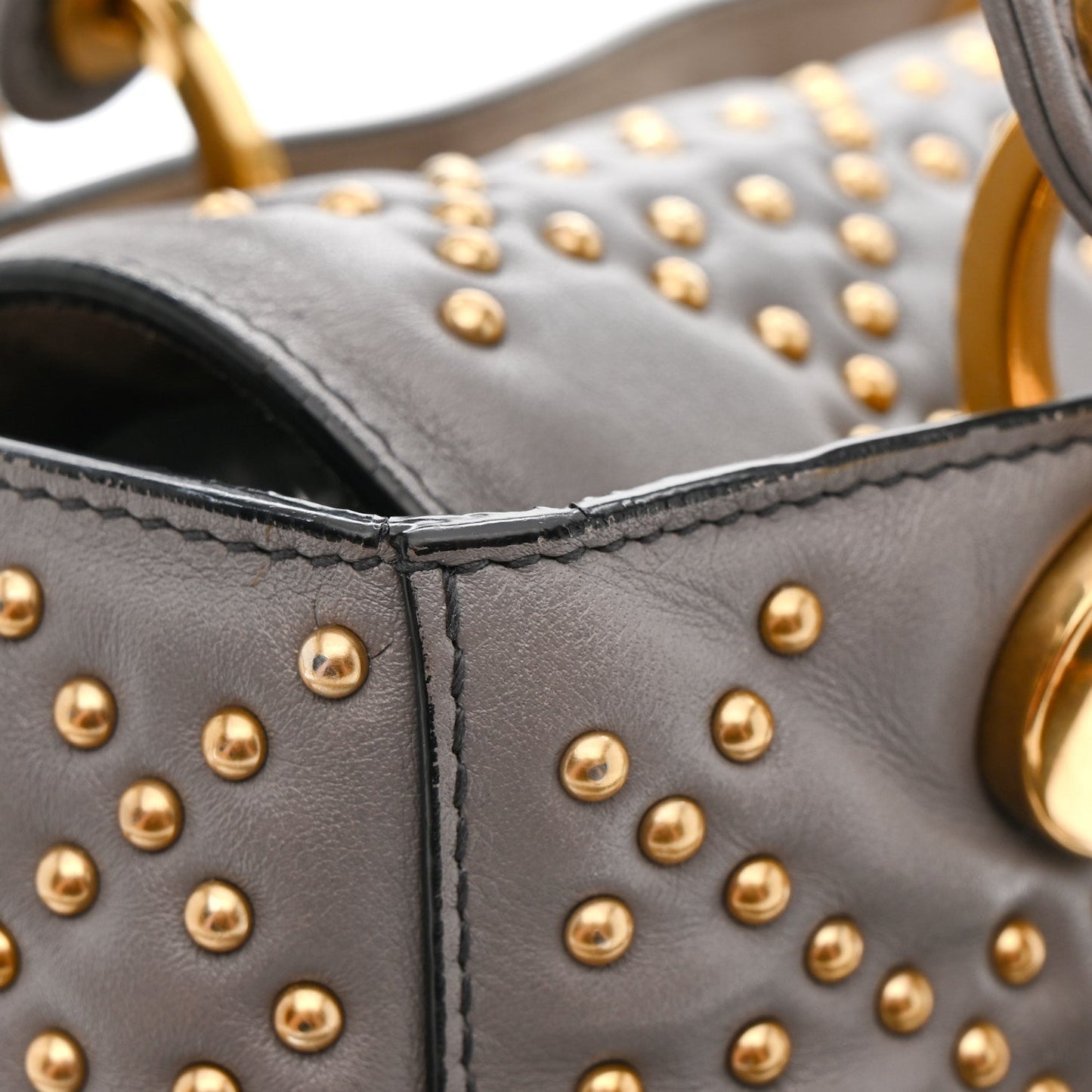 Calfskin Cannage Studded Medium Supple Lady Dior Grey