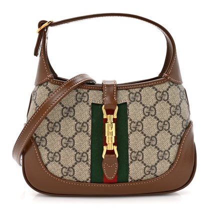 GG Supreme Monogram Azalea Calfskin Web Mini Jackie 1961 Hobo Beige Ebony Brown Sugar