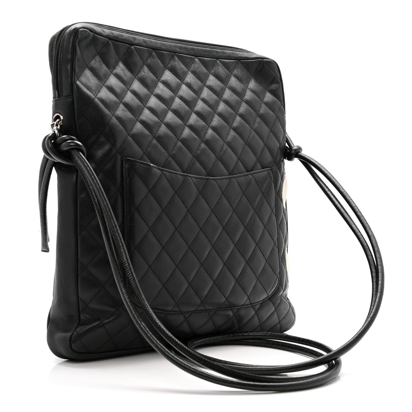 Calfskin Quilted Large Cambon Messenger Black White
