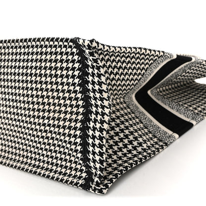 Canvas Houndstooth Embroidered Large Book Tote Black White