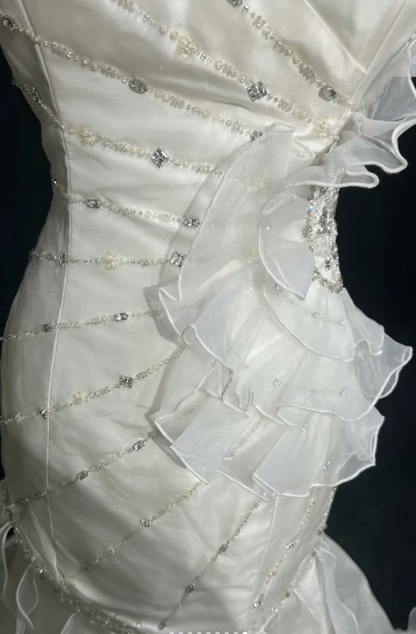 Mermaid Satin Chiffon Ruffle Beaded Long Prom Dress,Wedding Dress,Evening Dress  cg26182