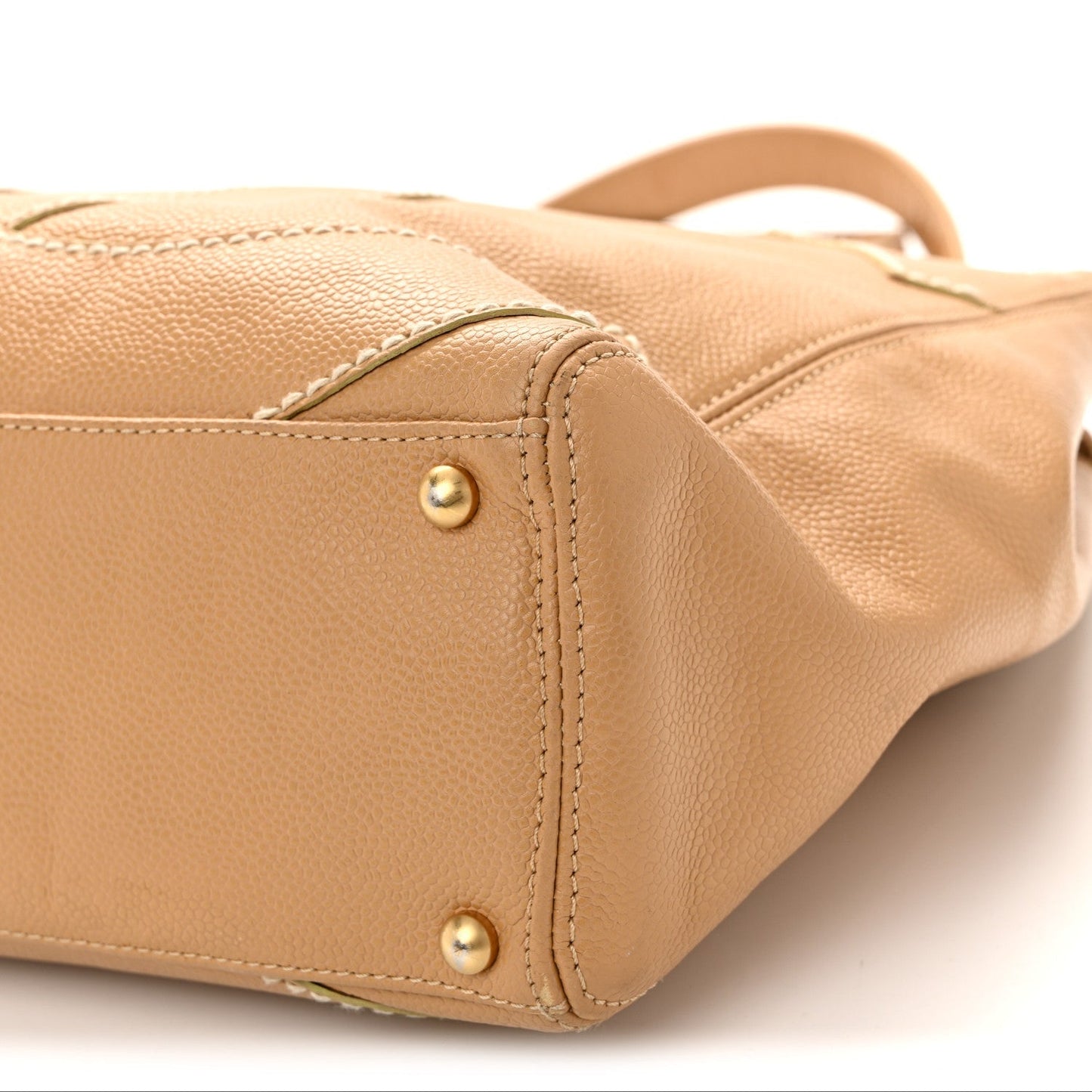 Caviar CC Stitched Medium Tote Beige