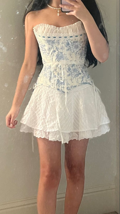 formaldressy-- Blue floral elegant short chiffon homecoming dress for girls garden party dress blue and white porcelain gh5721