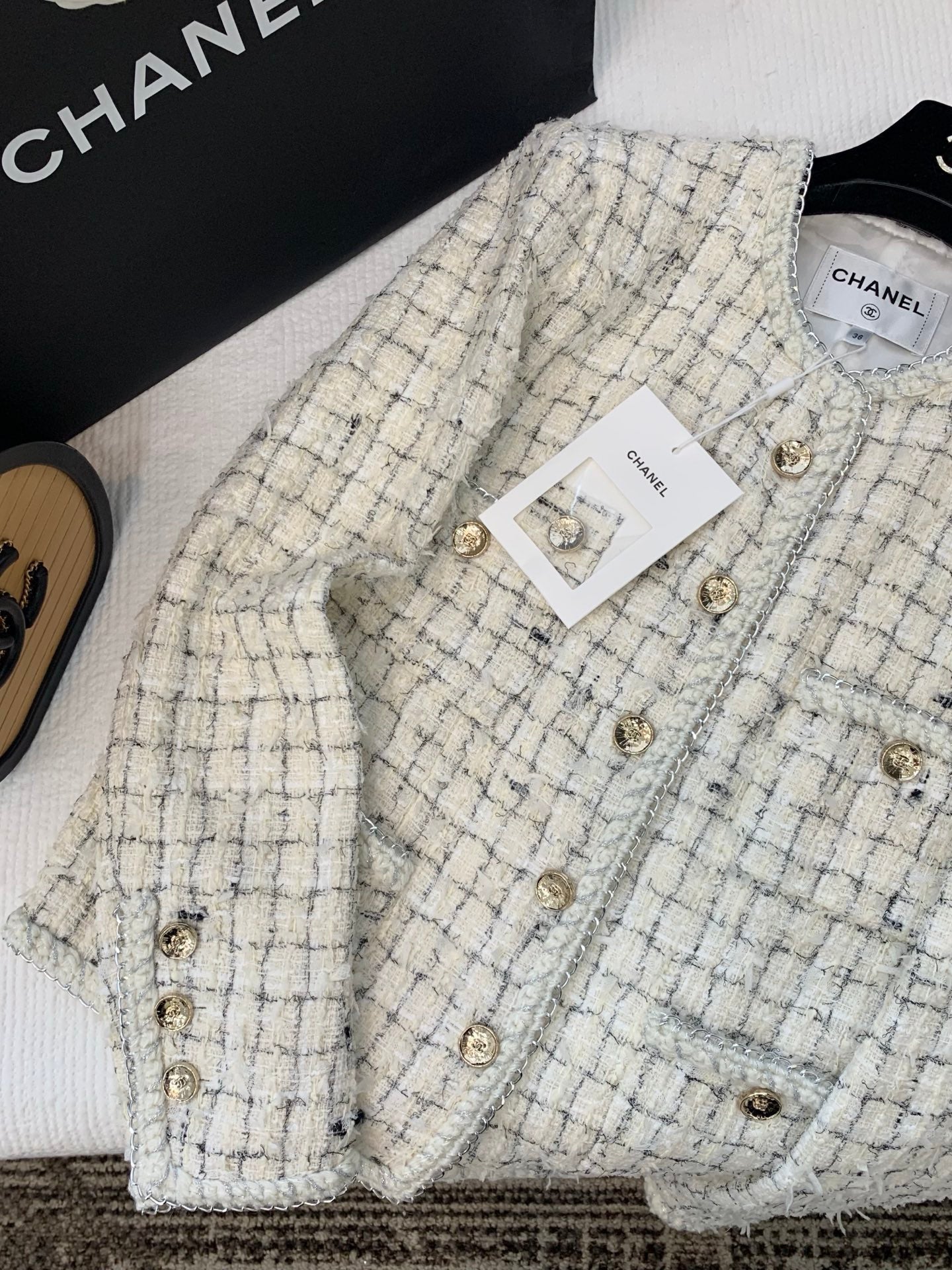 CC  Tweed Plaid White Jacket