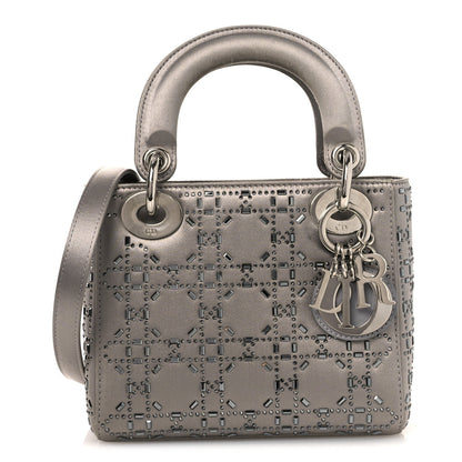 Satin Crystal Cannage Mini Lady Dior Gray