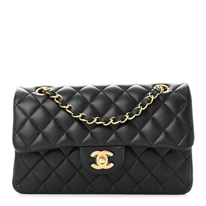 Lambskin Quilted Small Double Flap Black