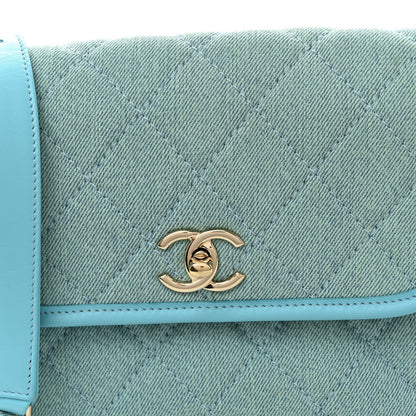 Denim Quilted Small Messenger Flap Neon Blue