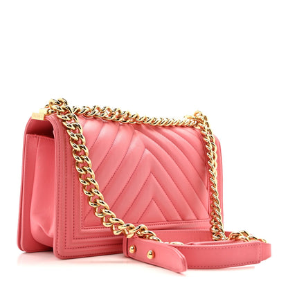 Lambskin Chevron Quilted Medium Boy Flap Pink