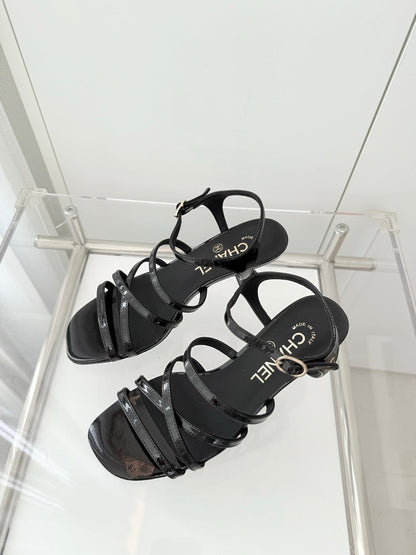 Chanel Cruise 26 Sandal 70mm Black Patent Leather 597356