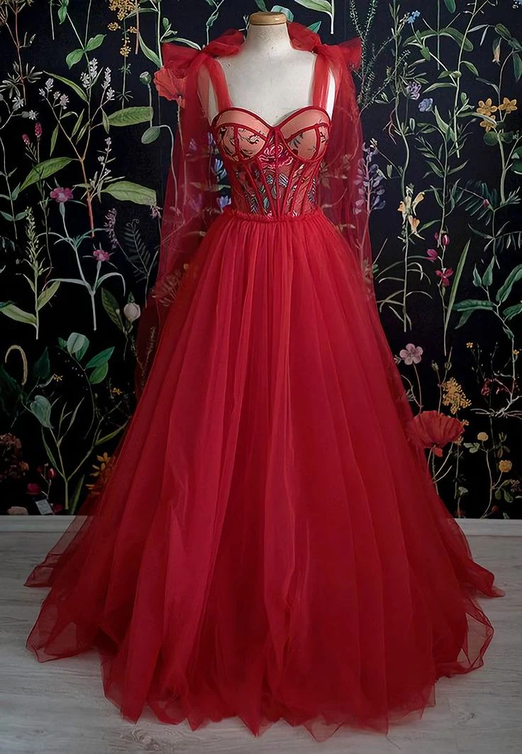 Red Long Evening Dress Prom Dresses Birthday Outfits  cg26192