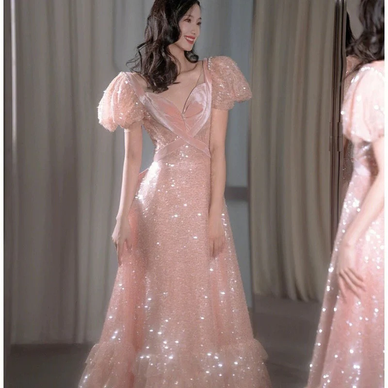 A Line Sweetheart Sequin Pink Long Evening Dress Prom Dresses Birthday Outfits   cg26194
