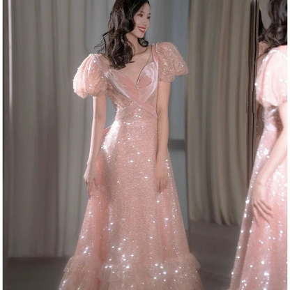 A Line Sweetheart Sequin Pink Long Evening Dress Prom Dresses Birthday Outfits   cg26194